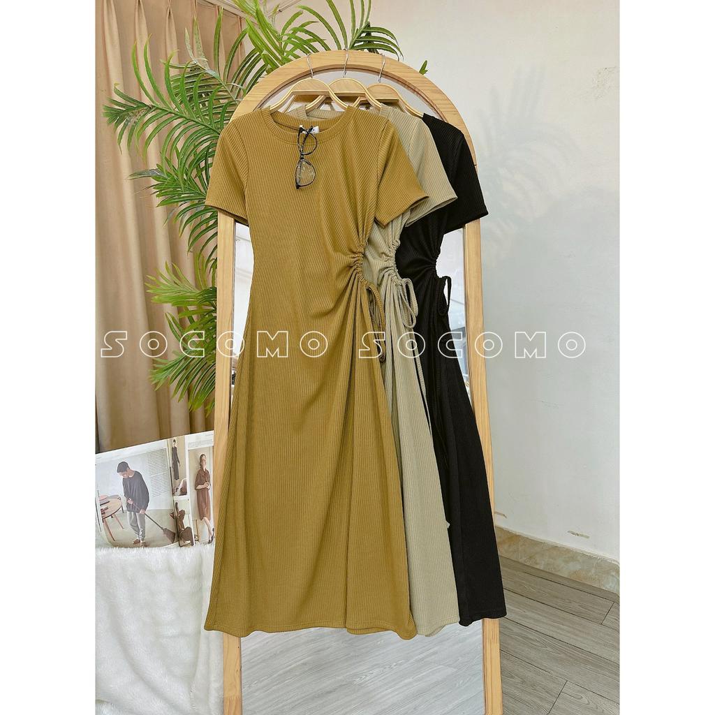 Váy đầm chất tăm cổ tròn khoét eo rút sườn Socomo V682023 - Hàng Loại 1, Chất Đẹp - Giá tốt