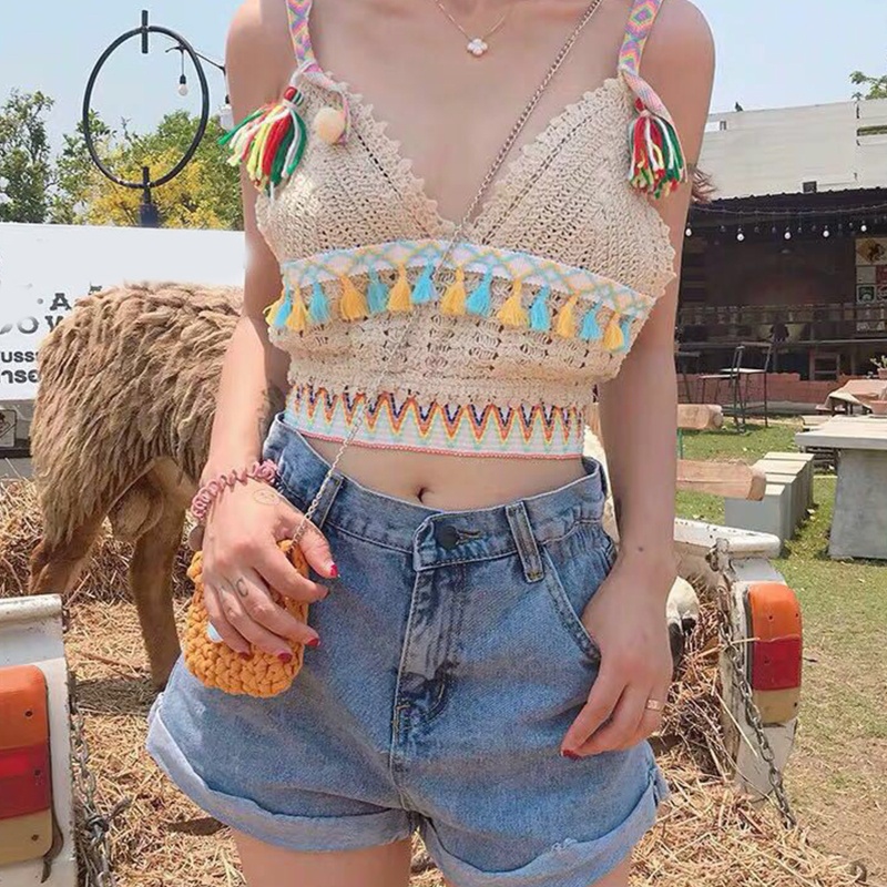 Crop Top Hai Dây Cổ Chữ V Gợi Cảm Cho Nữ