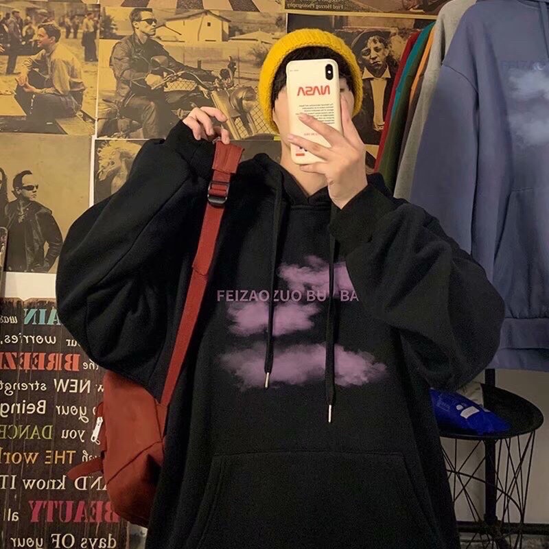 áo nỉ bông trang phục thu đông nam nữ - áo hoodie nỉ Mây Chữ xanh - có túi bụng form rộng, unisex,giá rẻ
