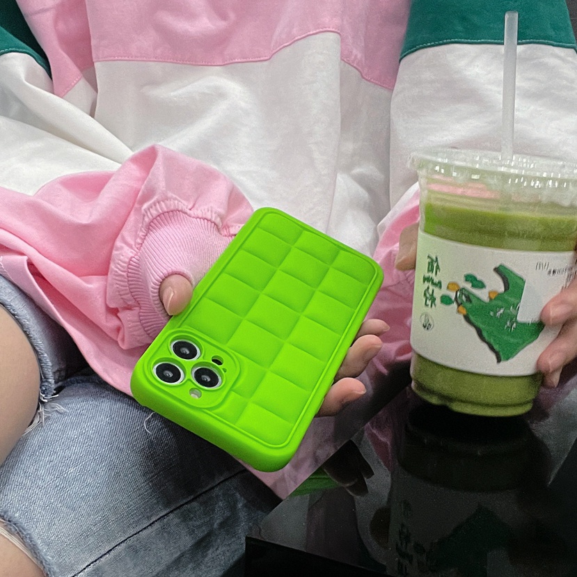 Ốp Điện Thoại TPU Mềm Màu Xanh Lá Dạ Quang Hình Vuông 3D Cho iphone 14 14pro 14 promax 14 plus 13 pro max 12 pro max 11 pro max xs max xr x