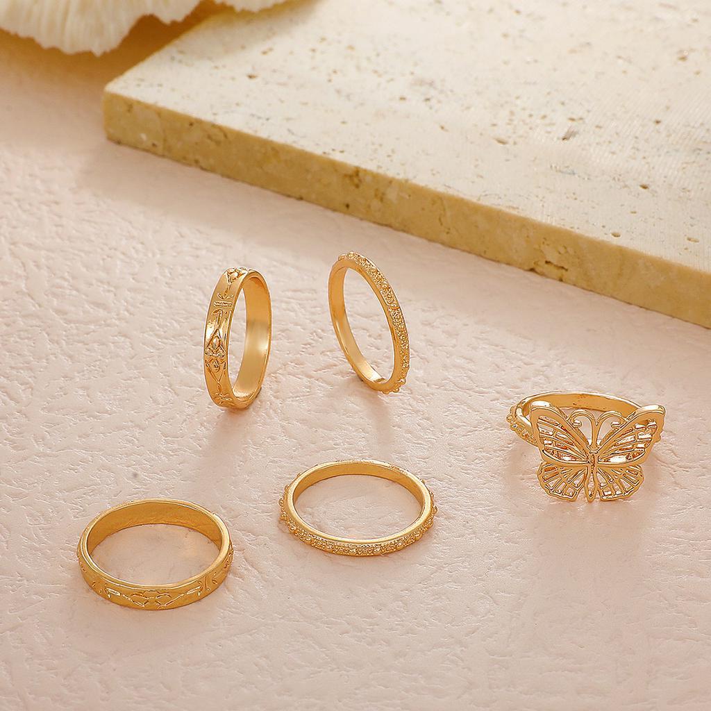 Set 5 Nhẫn Trơn Hình Bươm Bướm Rỗng Phù Hợp Với Nữ