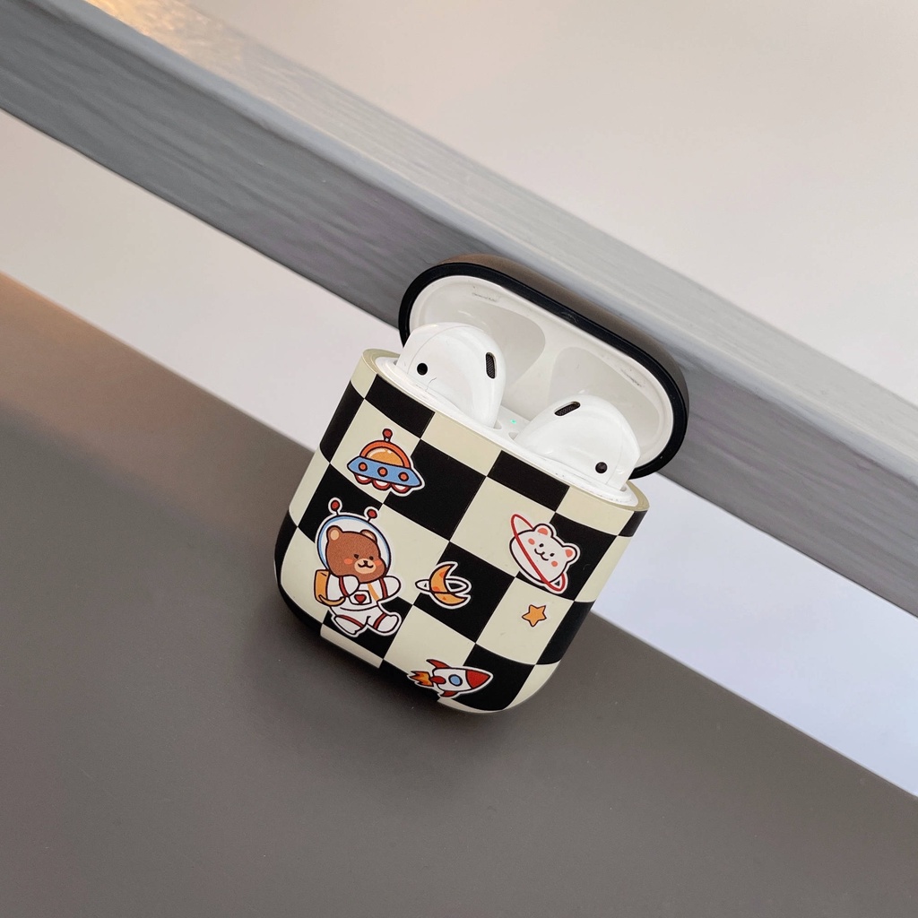 Vỏ Bảo Vệ Hộp Sạc Tai Nghe Airpods 3 Pro 2/ 3 Họa Tiết Sọc Ca Rô + Chú Gấu Dễ Thương Thời Trang 2019 Ốp