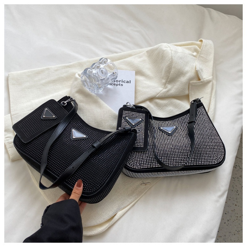 Set Túi Xách Đeo Vai + Ví Cầm Tay Đính Kim Cương Giả Đơn Giản Thời Trang 2022 Cho Nữ