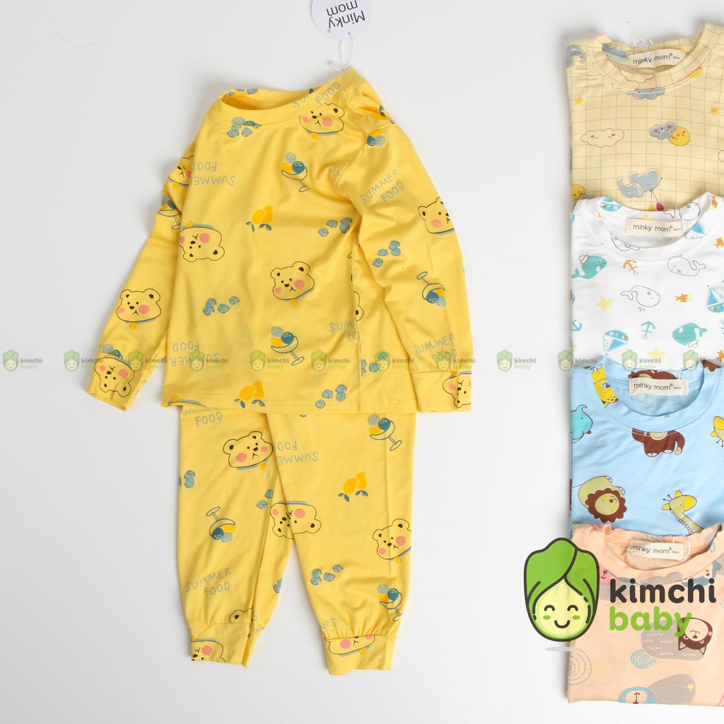 Đồ Bộ Bé Trai, Bé Gái Minky Mom Vải Thun Lạnh Họa Tiết In Chìm Caro Dễ Thương, Bộ Dài Tay Cho Bé Mặc Nhà MKMTD2108