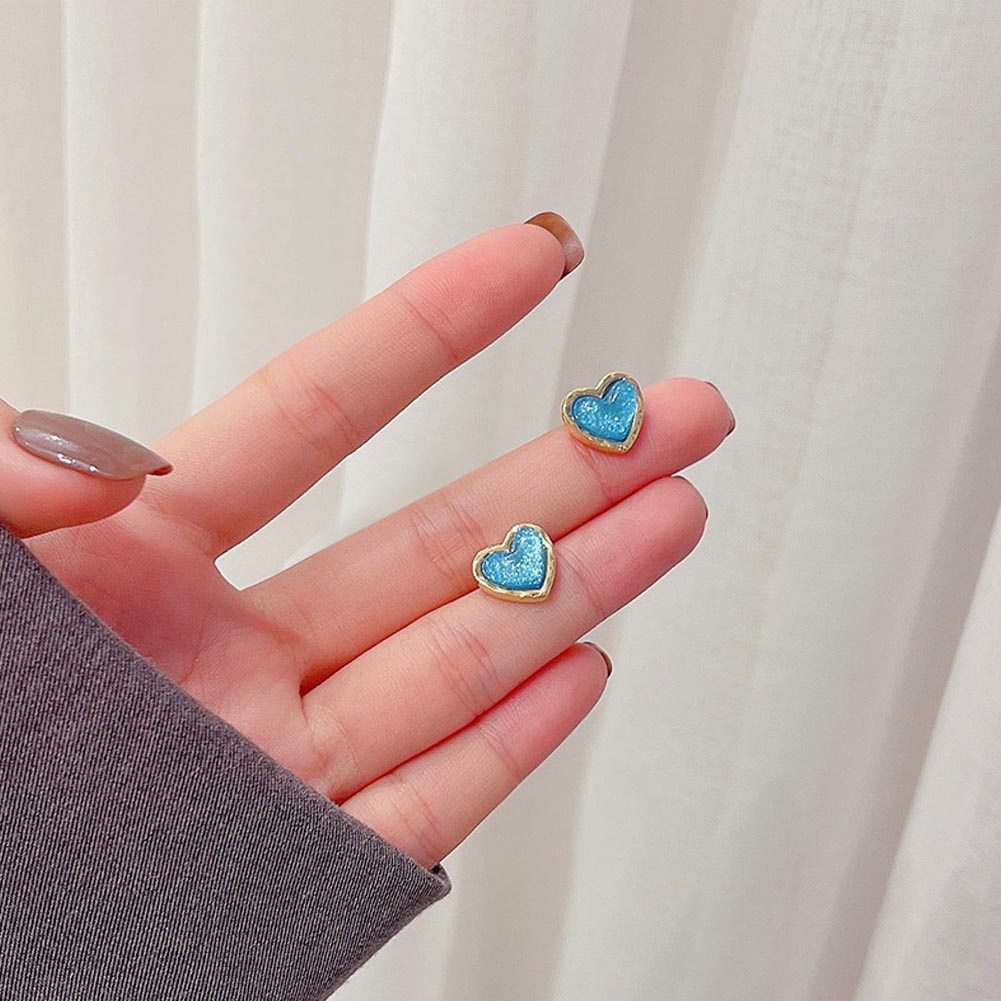 Bông Tai Hình Trái Tim Màu Xanh Dương Thanh Lịch Dễ Phối Đồ