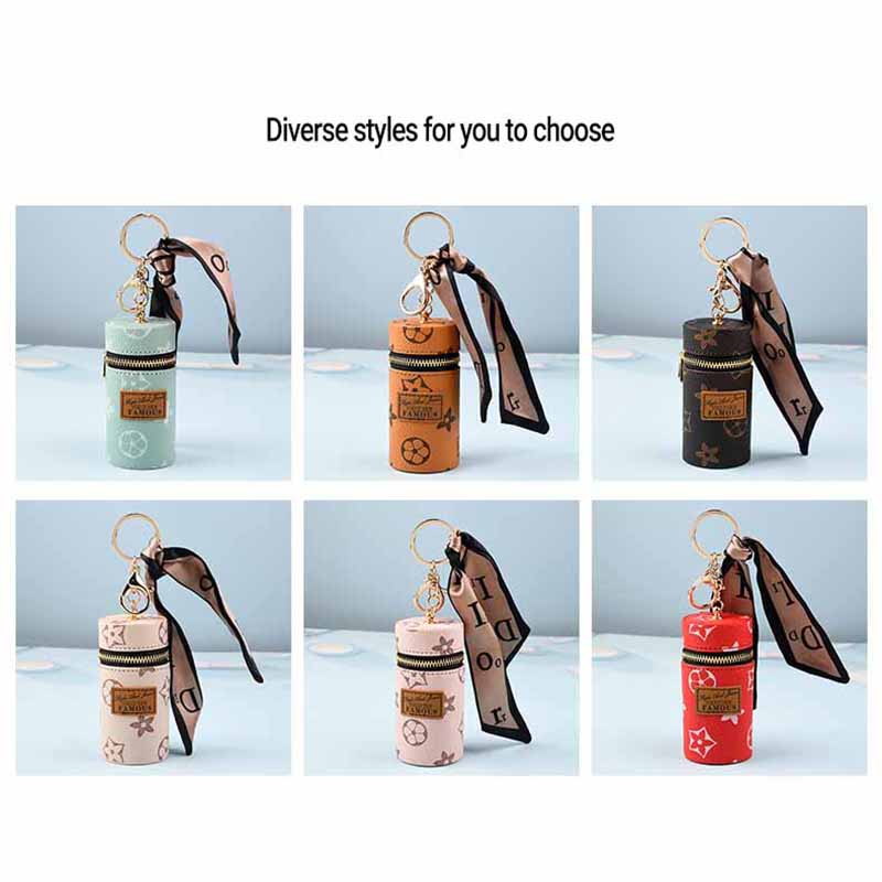 Móc khóa hình trụ đựng son môi bằng vải lụa kích thước lớn linh động