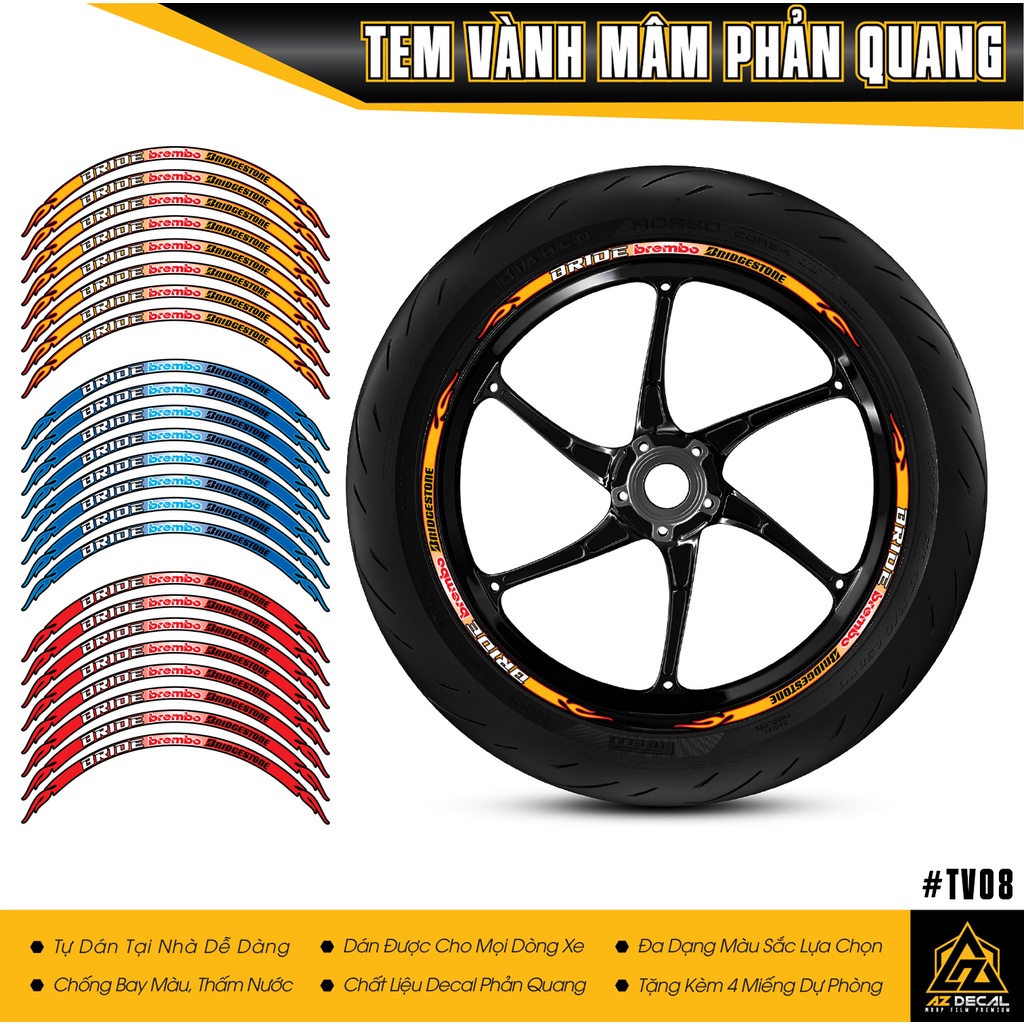 Tem Mâm Lửa Brembo | TV08 | Decal Dán Vành Xe Máy, Xe Điện