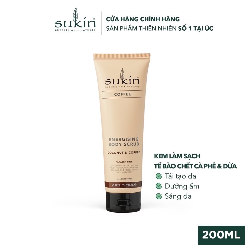 Kem Làm Sạch Tế Bào Chết Cho Cơ Thể Với Cà Phê Và Dừa Sukin Energising Body Scrub 200ml