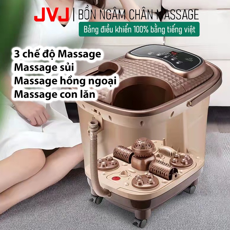 [Freeship 100k] Bồn ngâm chân có Tiếng việt 2021 JVJ B2 massage tự động bằng con lăn, Sục khí,hồng ngoại - Bảo hành 12T