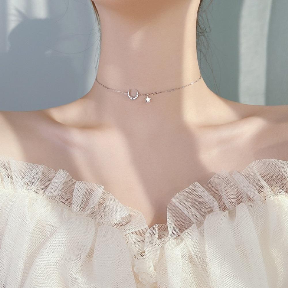 MXGOODS Vòng cổ Mặt Trăng Khuyết Dễ Thương Cho Nữ