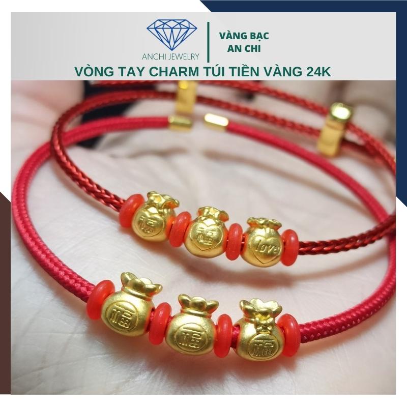 Vòng charmn vàng - vòng dây cáp đeo charm túi tiền 24k phong thủy tài lộc, có giấy bảo đảm của tiệm Anchi jewelry