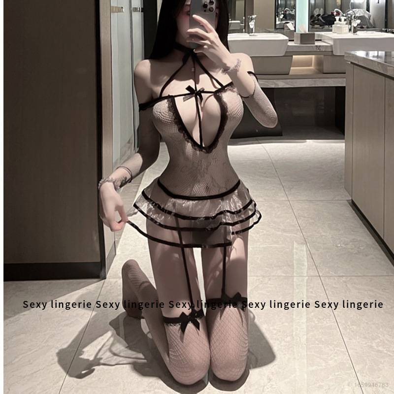 Đồ ngủ Phối Ren Màu Đen Hở Lưng Hóa Trang Mèo Kitty Quyến Rũ Cho Nữ