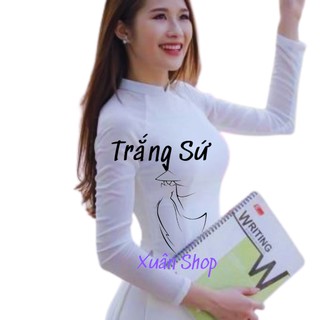 Áo dài trắng học sinh cổ vuông 02 tà LỤA NHẬT truyền thống may sẵn