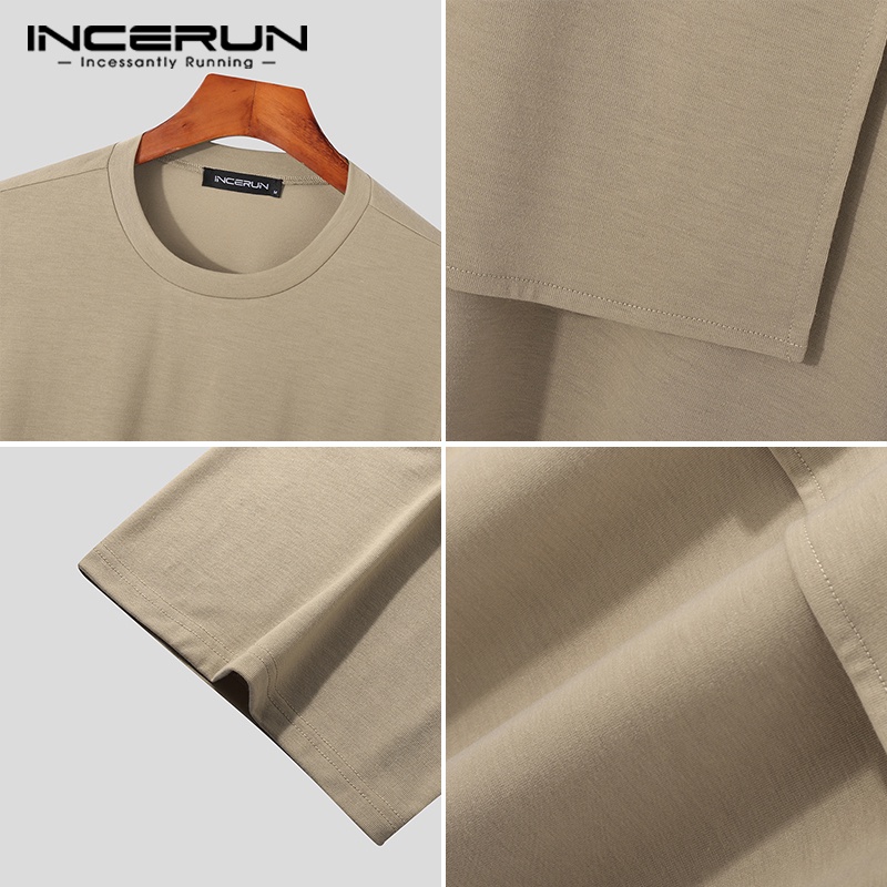 Áo thun INCERUN ngắn tay lệch tà nhiều màu lựa chọn size S-5XL cho nam