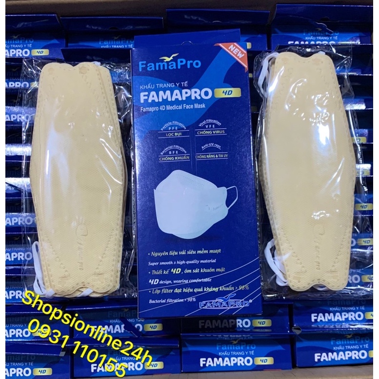 ✅ Hộp 10 cái khẩu trang kf94  4D Famapro  Nam Anh màu kem