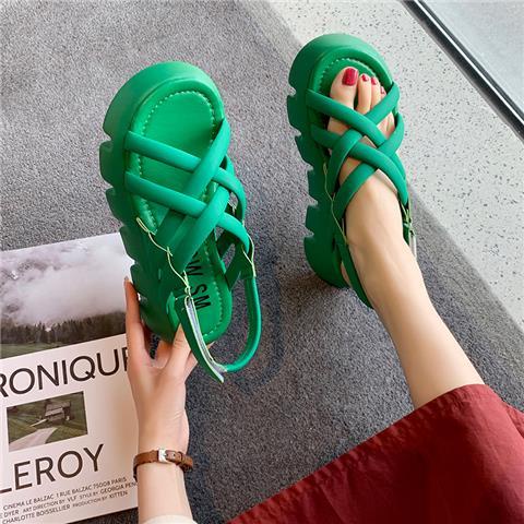 Jiashucheng Hàng Có Sẵn Giày Sandal Thể Thao Đế Dày Quai Chéo Màu Xanh Lá Phong Cách Châu Âu Mùa Hè Cho Nữ
