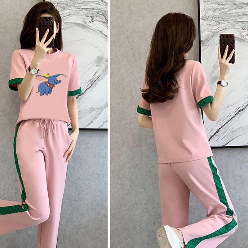 Set Áo Thun Ngắn Tay + Quần Dài Ống Rộng Thời Trang Nữ