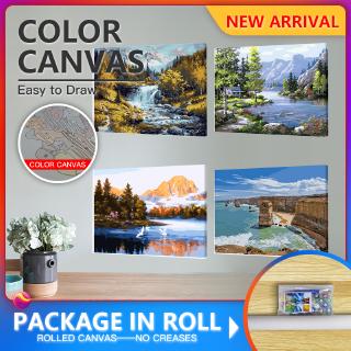 Bộ dụng cụ tô tranh canvas theo mẫu phối họa tiết phong cảnh dùng trang trí nội thất (không khung)