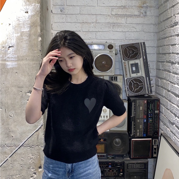 QADCOL Áo sweater Dệt Kim Tay Ngắn Dáng Rộng Thiết Kế Đơn Giản Hợp Thời Trang