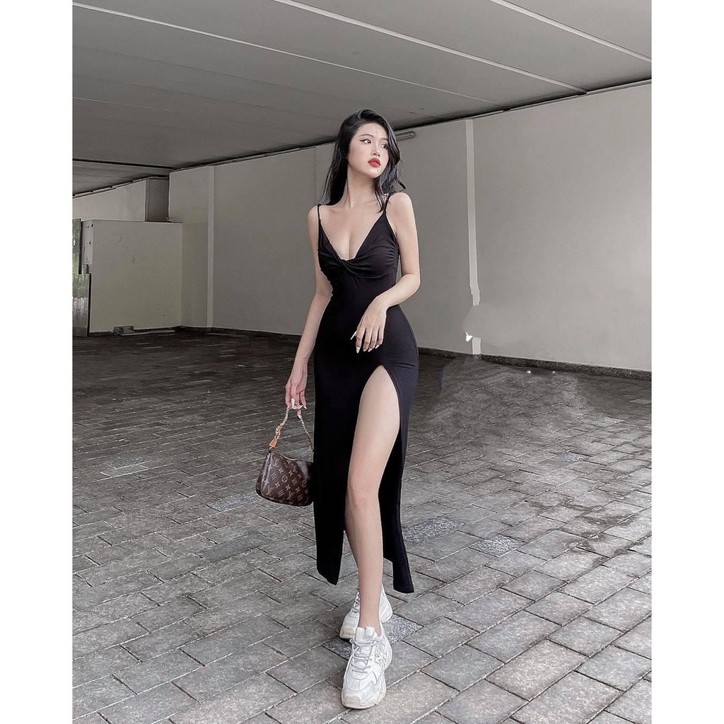 Đầm body hai dây xẻ tà bên quyến rũ có mút ngực chất thun co giãn tốt, váy body nữ hai dây xẻ tà quyến rũ[MẪU MỚI] | BigBuy360 - bigbuy360.vn