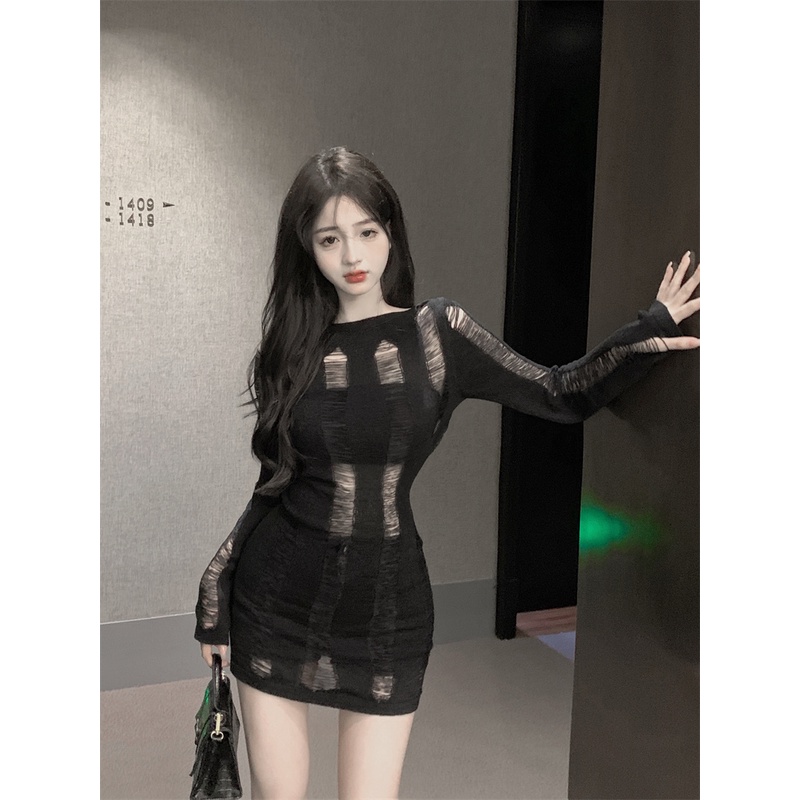 Cocory vn Áo Dệt Kim Tay Dài Dáng Ôm Khoét Lỗ Thời Trang Quyến Rũ Cho Nữ