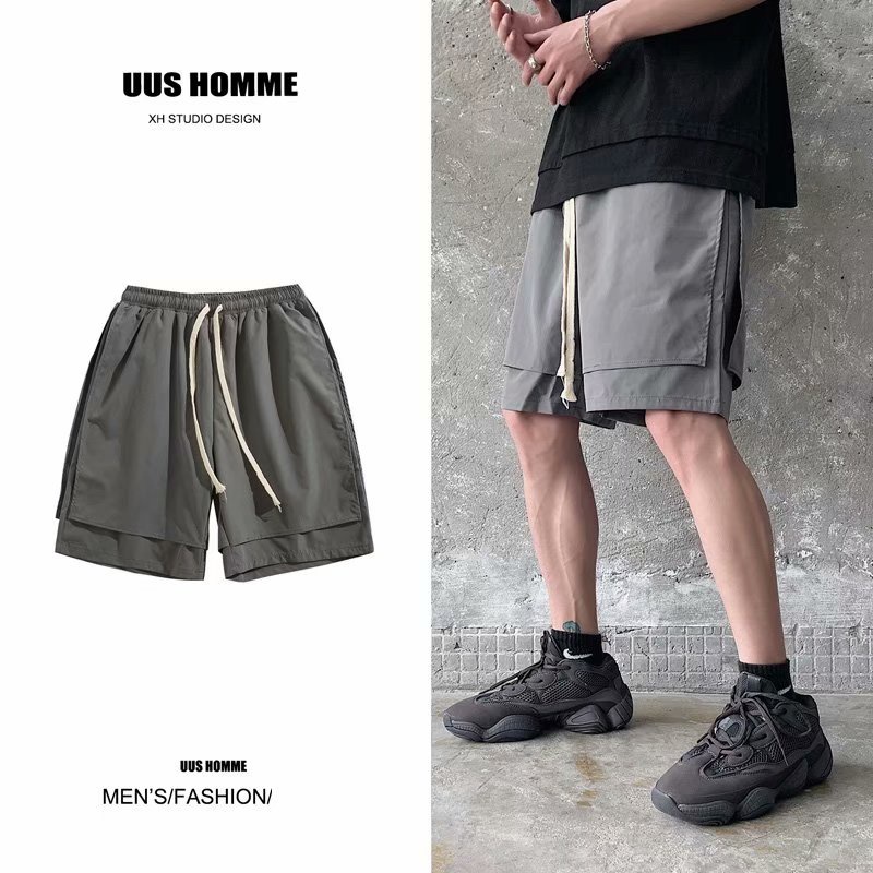 Quần Short Thể Thao Ống Rộng Màu Trơn Phối Dây Rút Thời Trang Hàn Quốc Cho Nam