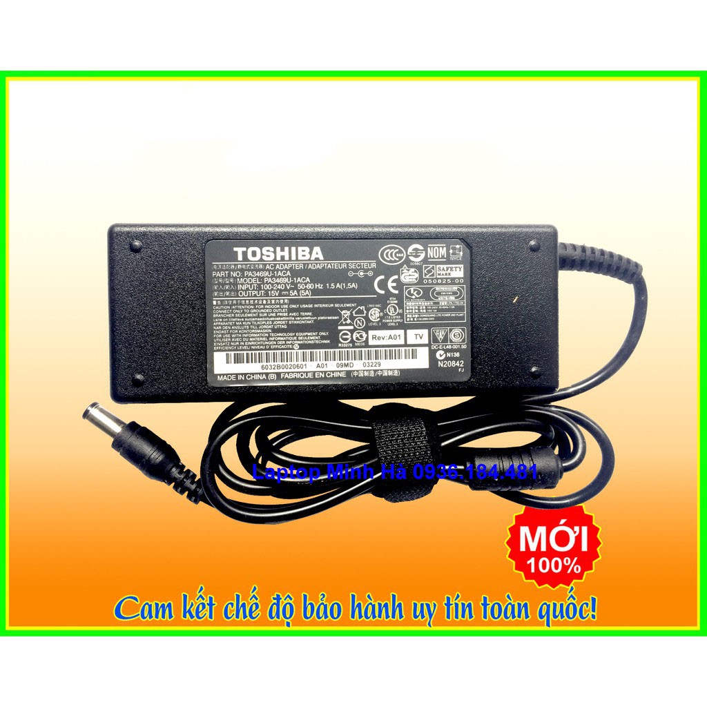 Sạc laptop toshiba Satellite 15V-5A kích thước 6.3mm * 3mm (Tặng kèm dây nguồn)