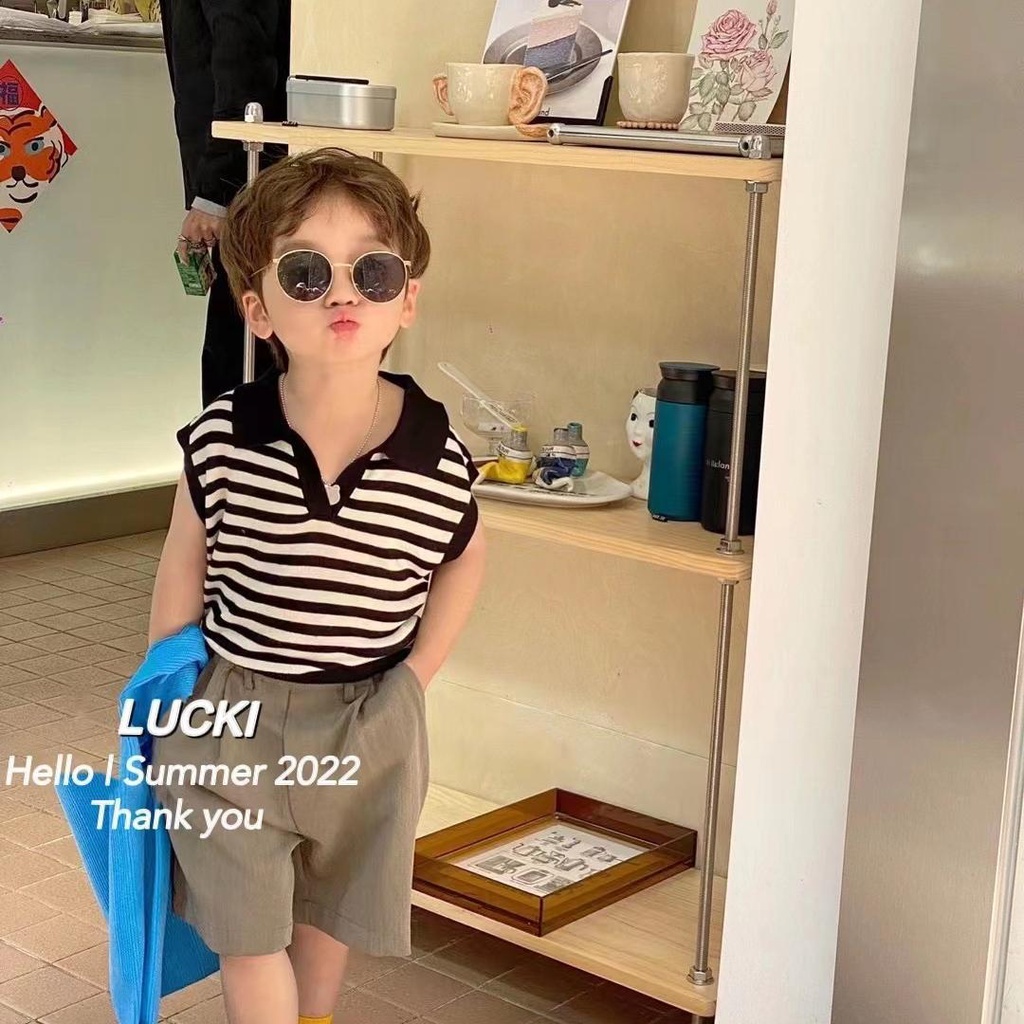 [Babycat] Hàng Mới Về Áo Thun Cotton Tay Ngắn Họa Tiết Kẻ Sọc Phong Cách Hàn Quốc Nhật Bản Thời Trang Mùa Hè Cho Bé Trai