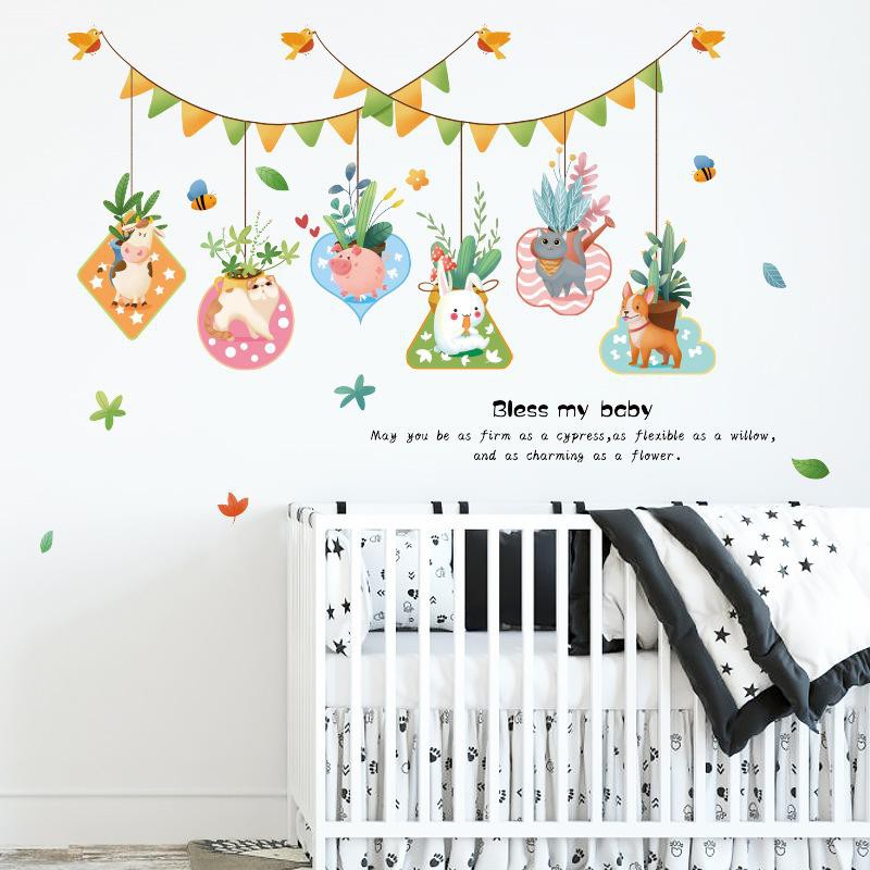 Decal dán tường Decal dán kính Giỏ hoa hình thú ngộ nghĩnh HM94004 | BigBuy360 - bigbuy360.vn