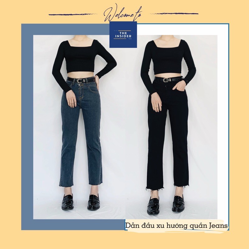 Quần bò Quần Jeans q1933ti ôm suông cạp cao vải co dãn mềm