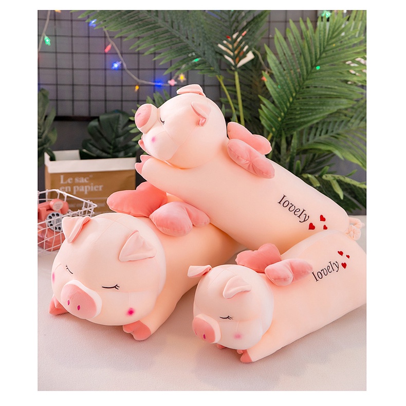 Gấu Bông Heo Nằm Cánh Lovely Size 1m2 tphcm, Heo Hồng Cute To Khổng Lồ I Love You, Thú Nhồi Bông Con Lợn