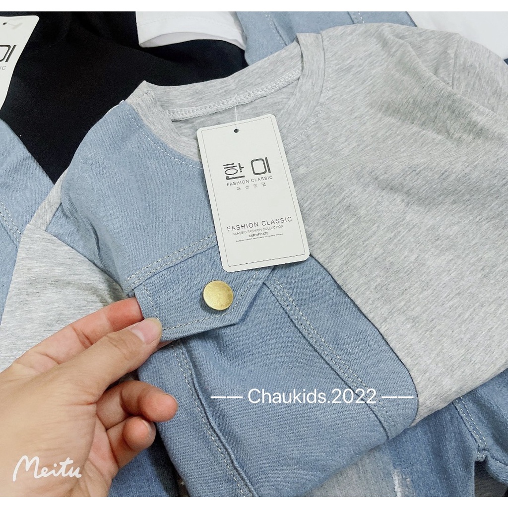 Bộ cộc tay bé trai, bộ quần áo cotton phối jean cực chất cho bé