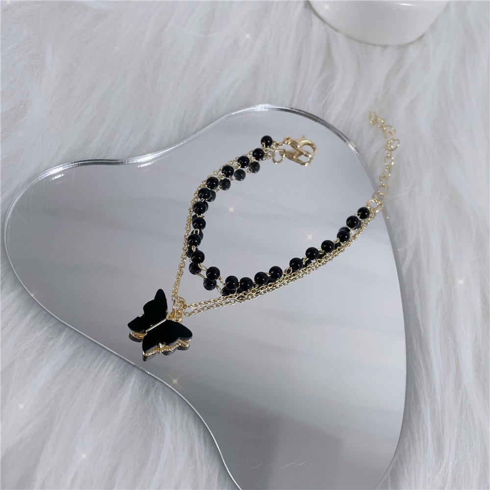 Dây Chuyền/ Vòng Tay/Vòng Tay Hình Bướm Màu Đen Phong Cách Hàn Quốc Cổ Điển Thời Trang Cho Nữ