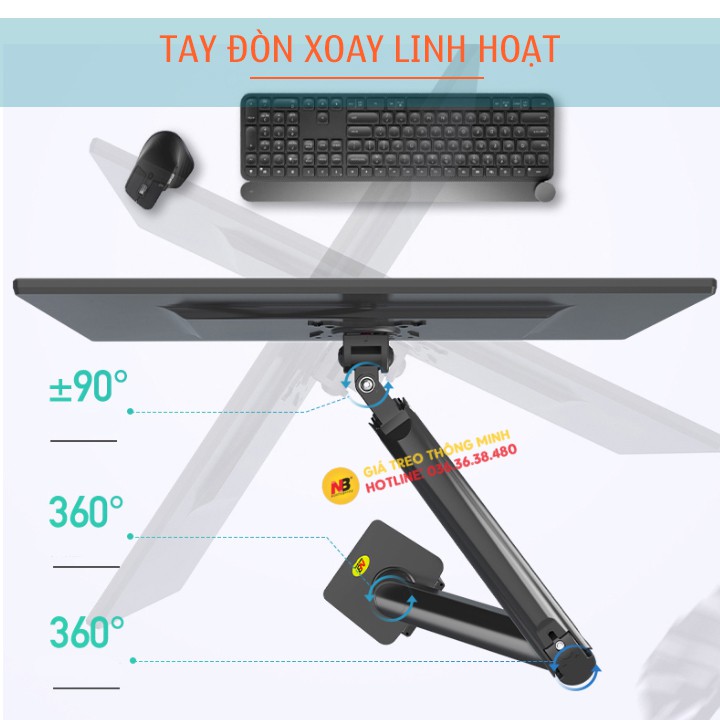 [Phiên Bản 2021] Giá Treo Hai Màn Hình NB F195A 22 - 32 Inch - Tay Treo Màn Hình Kép Gắn Bàn Đa Năng