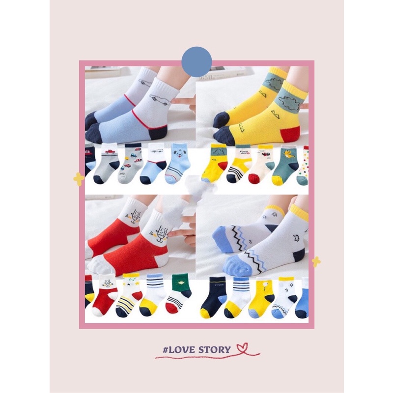 Tất trẻ em, set 5 đôi chất cotton siêu mềm mịn cho bé
