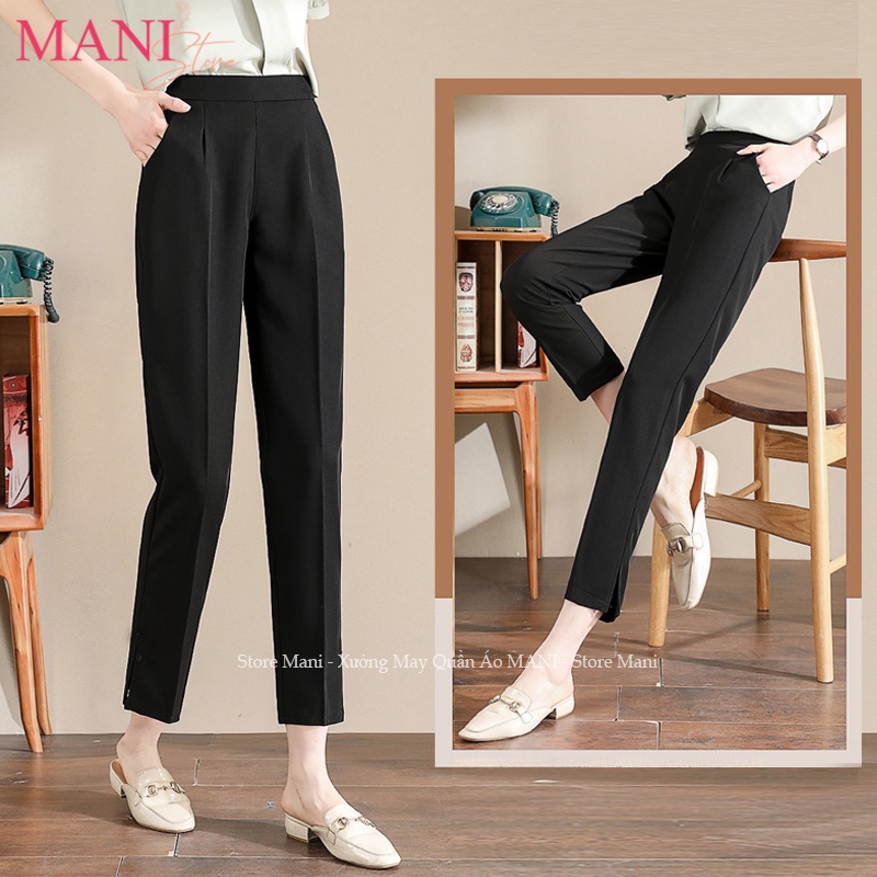 Quần tây baggy công sở nữ dài khóa sườn xẻ ống gấu - Quần vải công sở dày mềm cạp lưng cao trên rốn mặc đi làm học đẹp