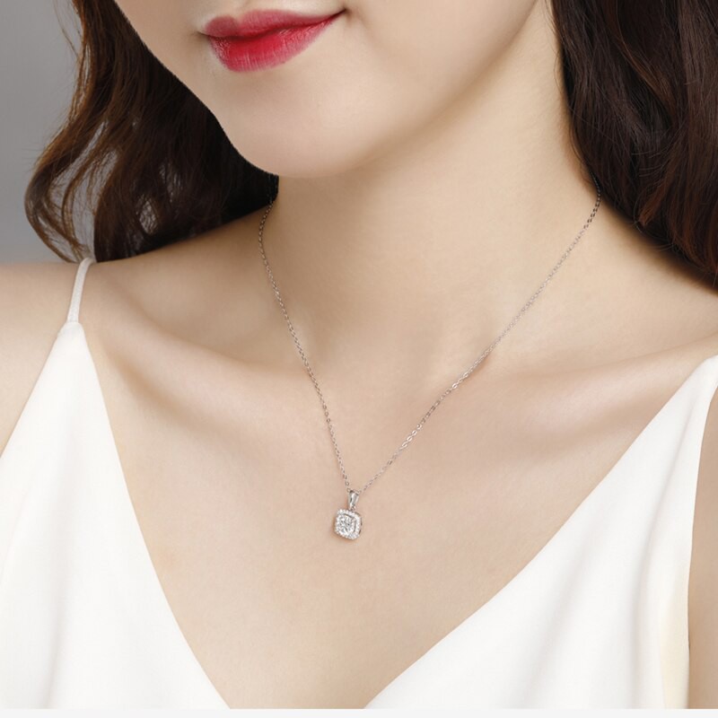 HEPIDEM 100% Thực sự 1ct 6.5mm D Moissanite 925 Sterling Silver Vòng cổ Vòng cổ bằng bạc Kim cương Kiểm tra đồ trang sức Phụ nữ Quà tặng Giáng sinh H849