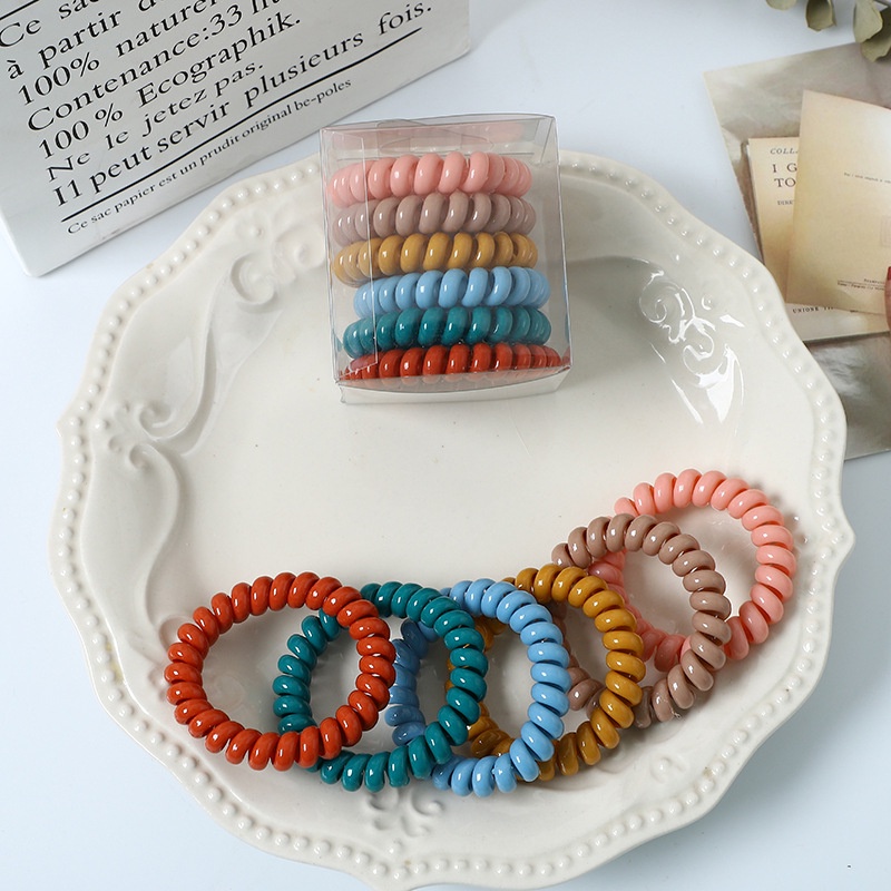 Set 6 Dây Buộc Tóc Lò Xo Co Giãn Cao Màu Kẹo Thời Trang Dành Cho Nữ