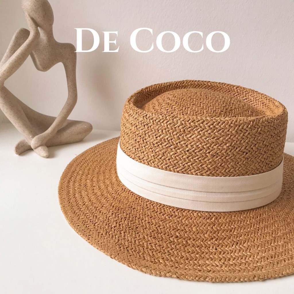Mũ DECOCO ACC Panama, Gaucho Vintage cói gắn duy băng xếp nếp