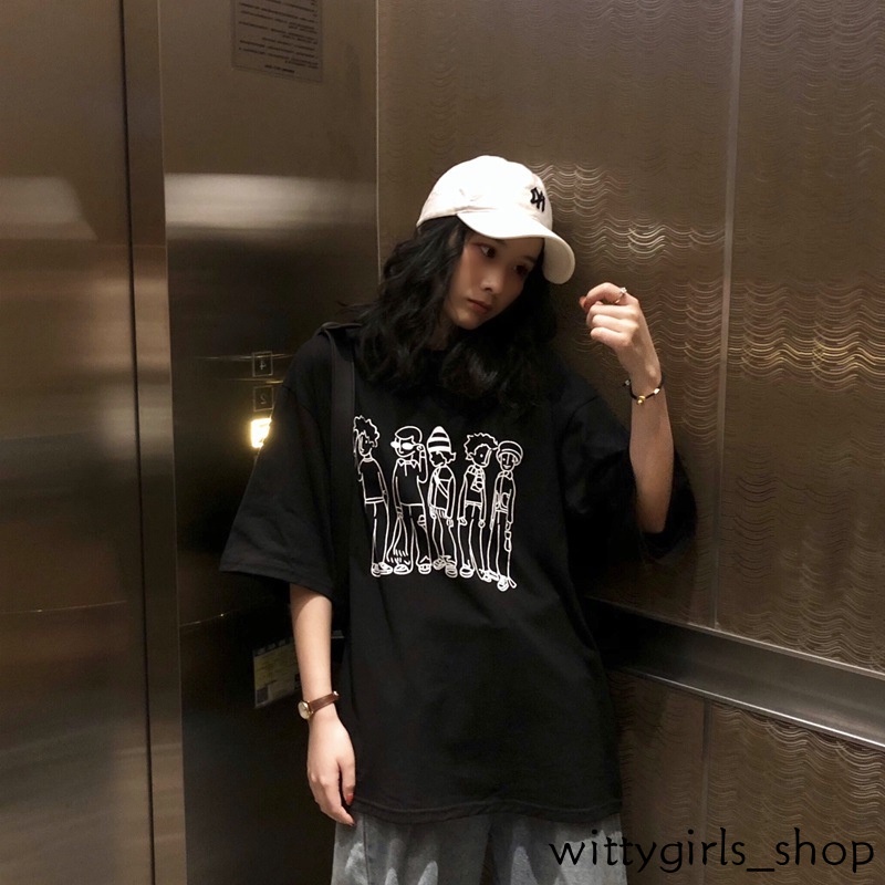 Wittygirls-áo Thun Nữ Ngắn Tay Dáng Rộng Phong Cách Hàn Quốc Preppy