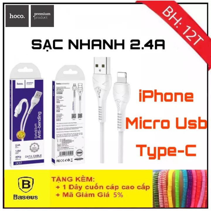 Cáp Sạc IphoneSạc NhanhCáp Sạc Hoco X37 Cho Lightning iPhone/ Micro USB/ Type-C -Dây Sạc Truyền Dữ Liệu Bảo Hành 12T