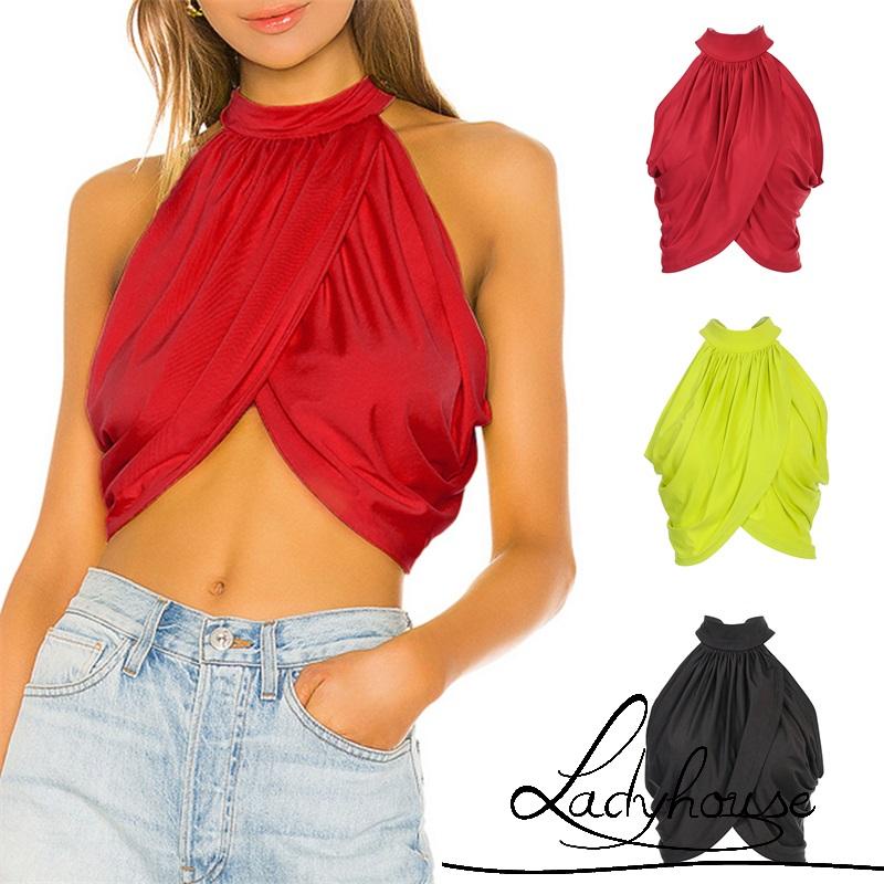Áo Crop Top Hai Dây Màu Trơn Thời Trang Mùa Hè Cho Nữ
