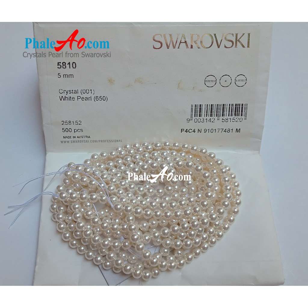 10 hạt 4ly Ngọc trai pha lê Swarovski crystal-pearl-5810-650 tròn trắng white, có lỗ xỏ