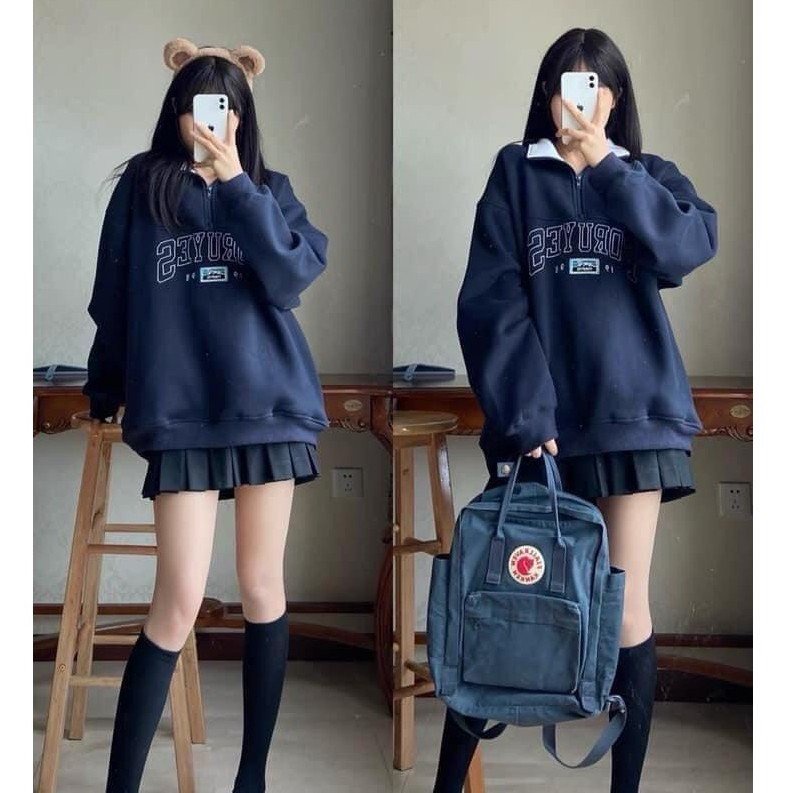 Áo Nỉ Sweater Nữ Form Rộng Tay Bồng Unisex SuzaHouse, Áo Nỉ Cổ Cao Polo Chất Nỉ Ngoại In Chữ Siêu Đẹp | BigBuy360 - bigbuy360.vn