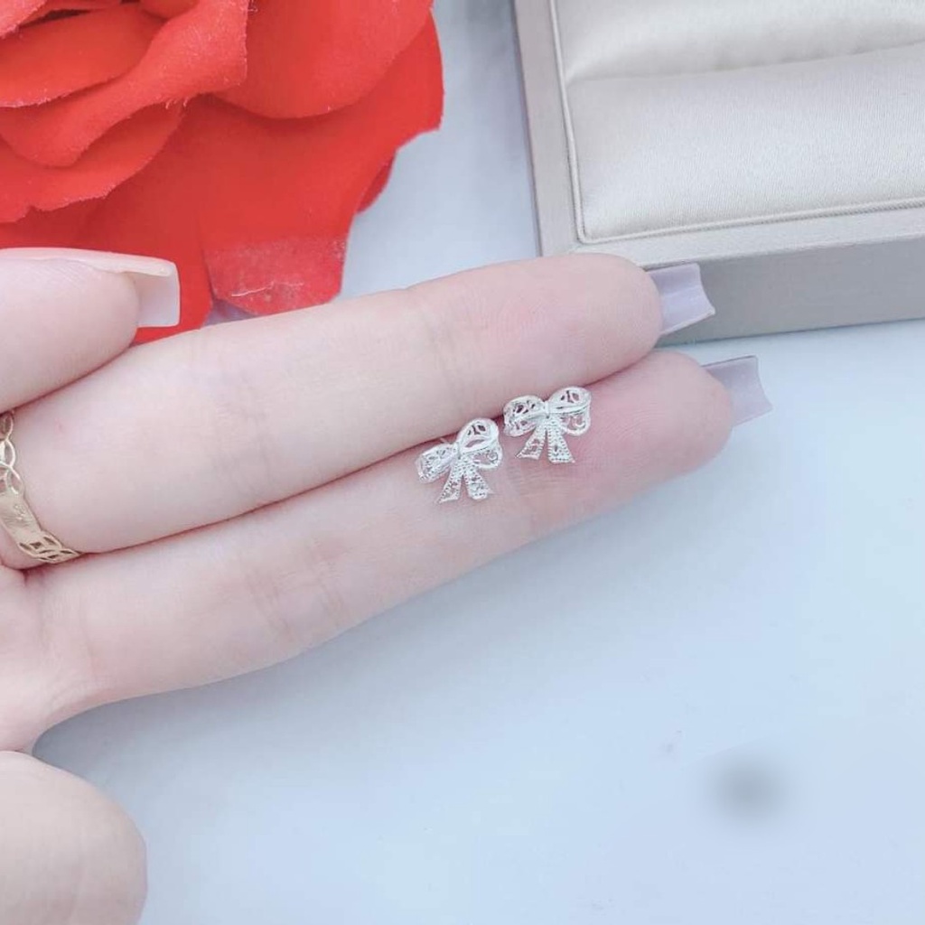 Bông tai bạc nữ DaLiA Jewelry nơ có đôi đủ màu trắng - vàng