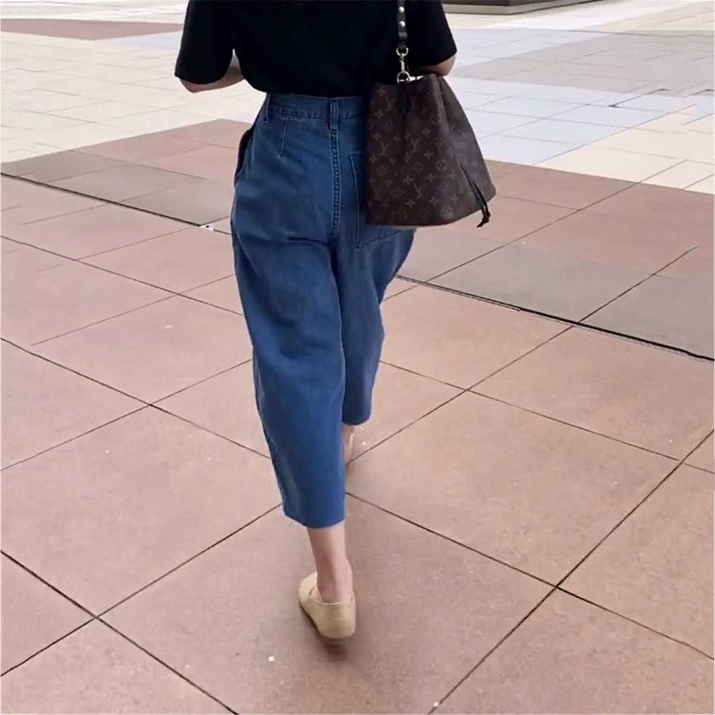 Quần Jean Lưng Cao Ống Rộng Phong Cách Hàn Quốc Thời Trang Cho Nữ