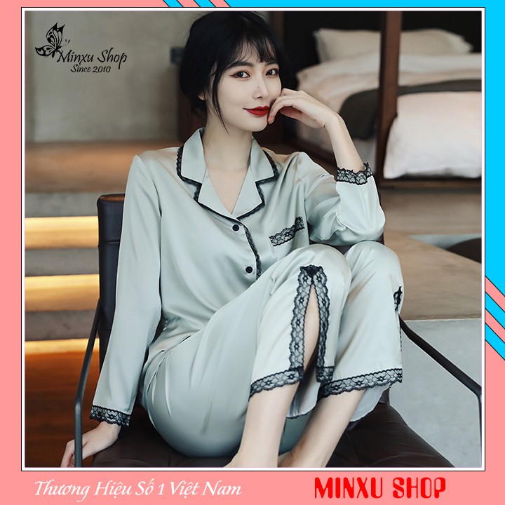 Bộ Ngủ Mặc Nhà Pijama Lụa Hàng Cao Cấp Minxu Shop, Bộ Đồ Ngủ Dài Tay Nữ Tính Phong Cách Hàn Quốc (Mã PK)