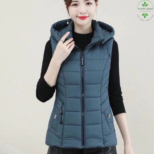 Áo khoác phao Gile mũ cao cấp dành cho nữ trung niên
