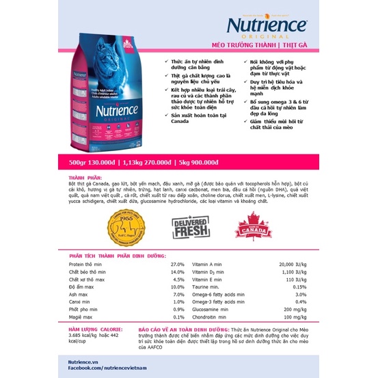 Thức ăn cho mèo - Nutrience Original 0,5kg &amp; 1kg