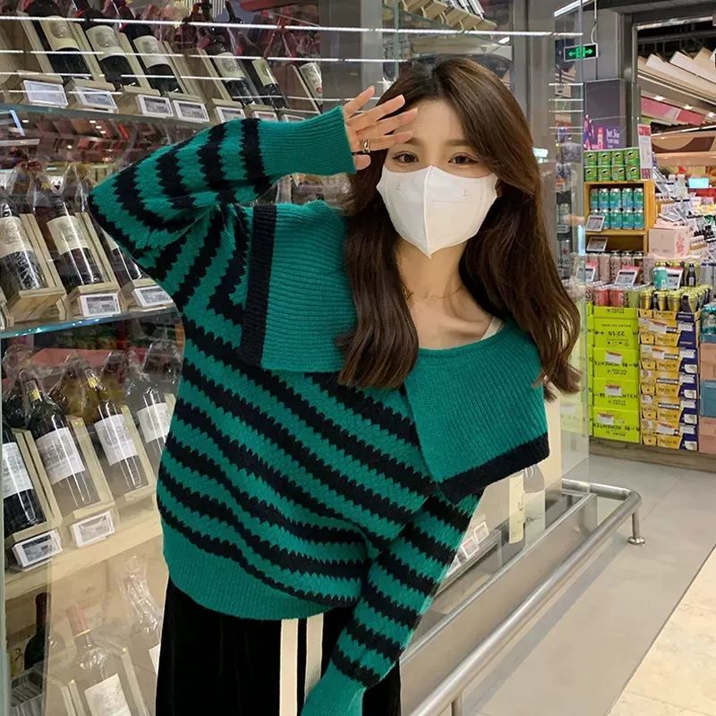 Áo Sweater Cổ Búp Bê Dáng Rộng Thời Trang Thu Đông Dành Cho Nữ